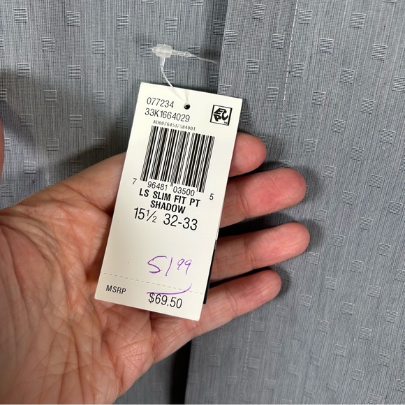 Calvin Klein Grey Men's Slim Fit Non Iron Stretch Dress Shirt 15‎ 1/2 NWT - Picture 5 of 11